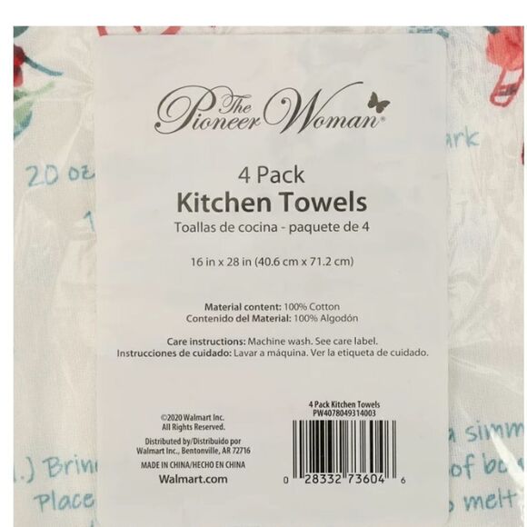 The Pioneer Woman Mulled Cider and Peppermint Bark Kitchen hand towels set of 4 - Picture 5 of 7